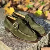 Green Suede Leather Suburb Styler Slip-On Loafers with Buckle - Summer 2024 Collection sold by Costoso Italiano