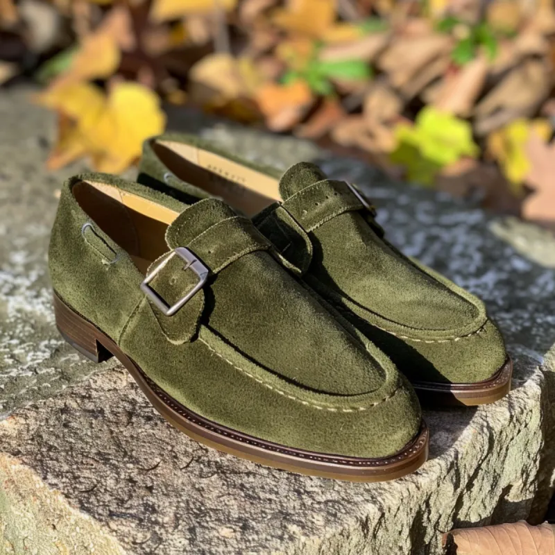 Green Suede Leather Suburb Styler Slip-On Loafers with Buckle   - Summer 2024 Collection sold by Costoso Italiano