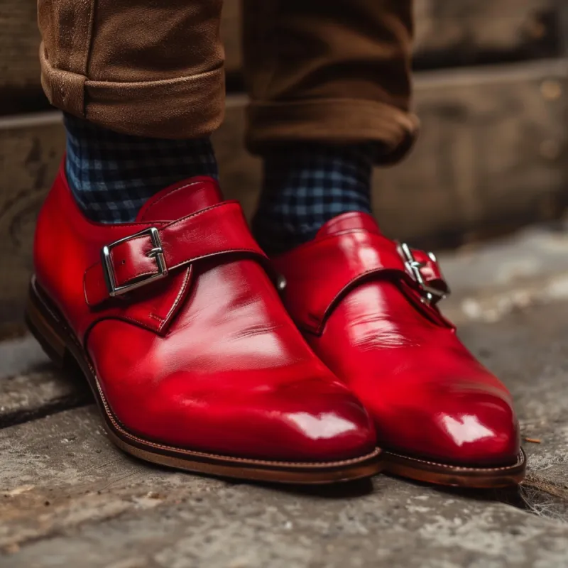 Red Leather Magno Monk Strap sold by Costoso Italiano