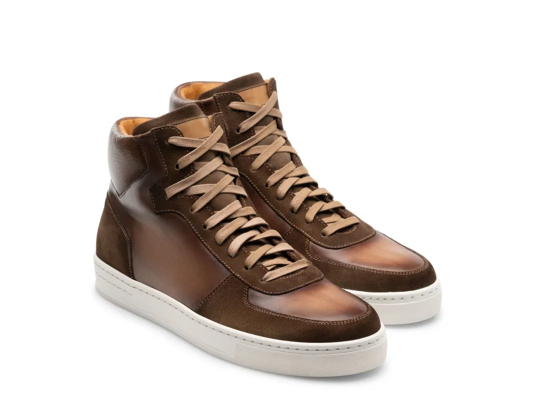 Height Increasing Brown Leather and Suede Porirua High Top Sneaker Boots sold by Costoso Italiano