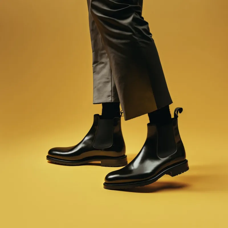 Black Leather Grayson Chunky Chelsea Boots - AW24 - Hiking and Trekking Boots sold by Costoso Italiano