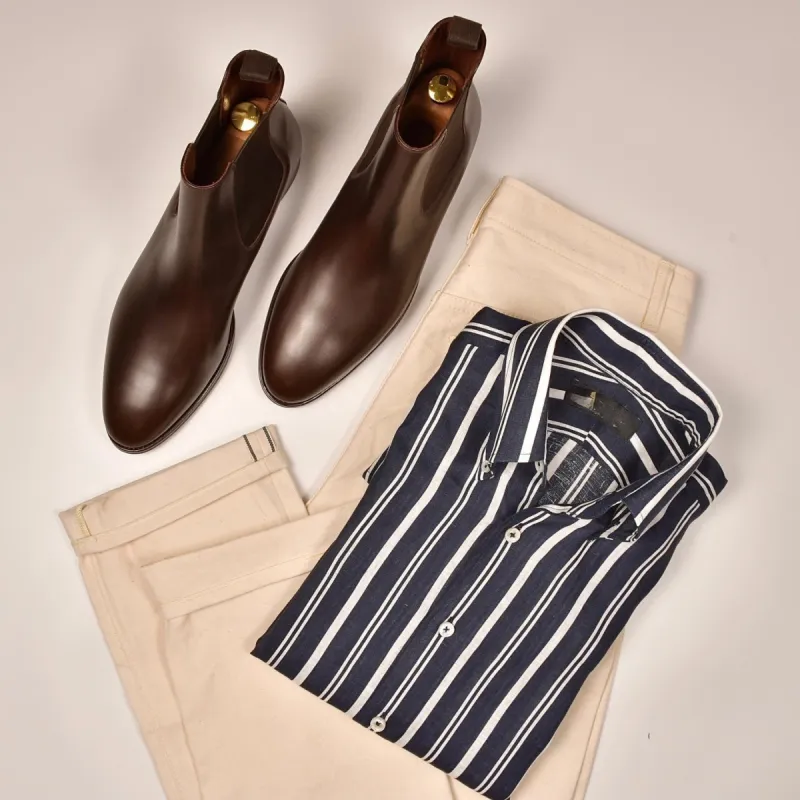 Brown Leather Livorno Slip On Chelsea Boots - AW24 sold by Costoso Italiano