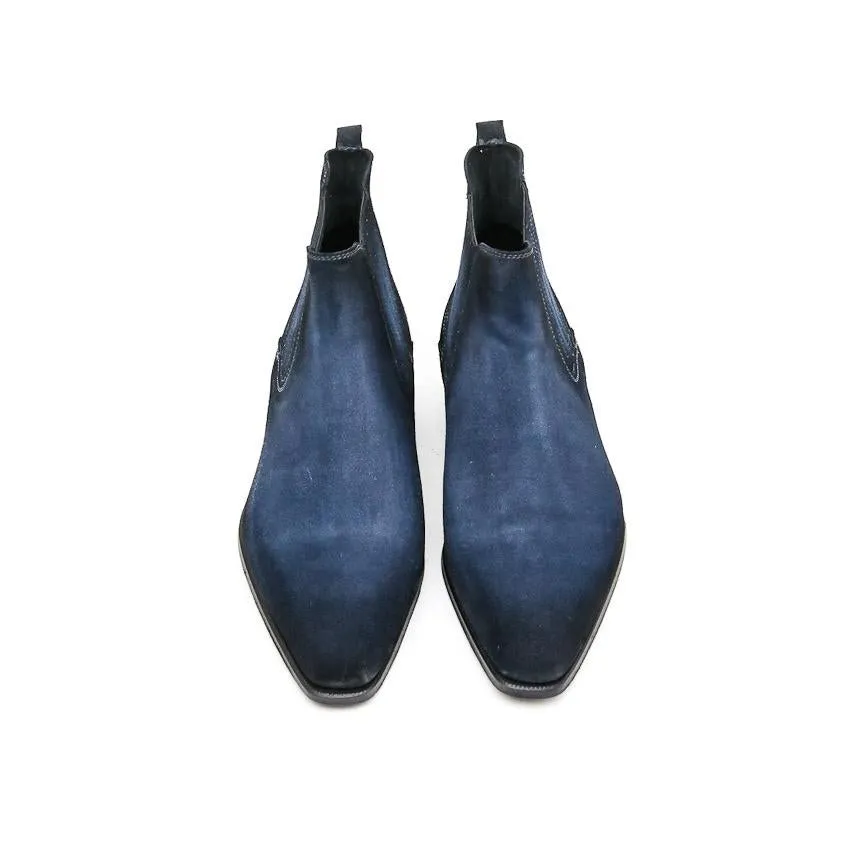 Flat Feet Shoes - Goodyear Welted Cadaval Denim Blue Suede Chelsea Boot with Violin Leather Sole with Arch Support sold by Costoso Italiano product image thumbnail 3