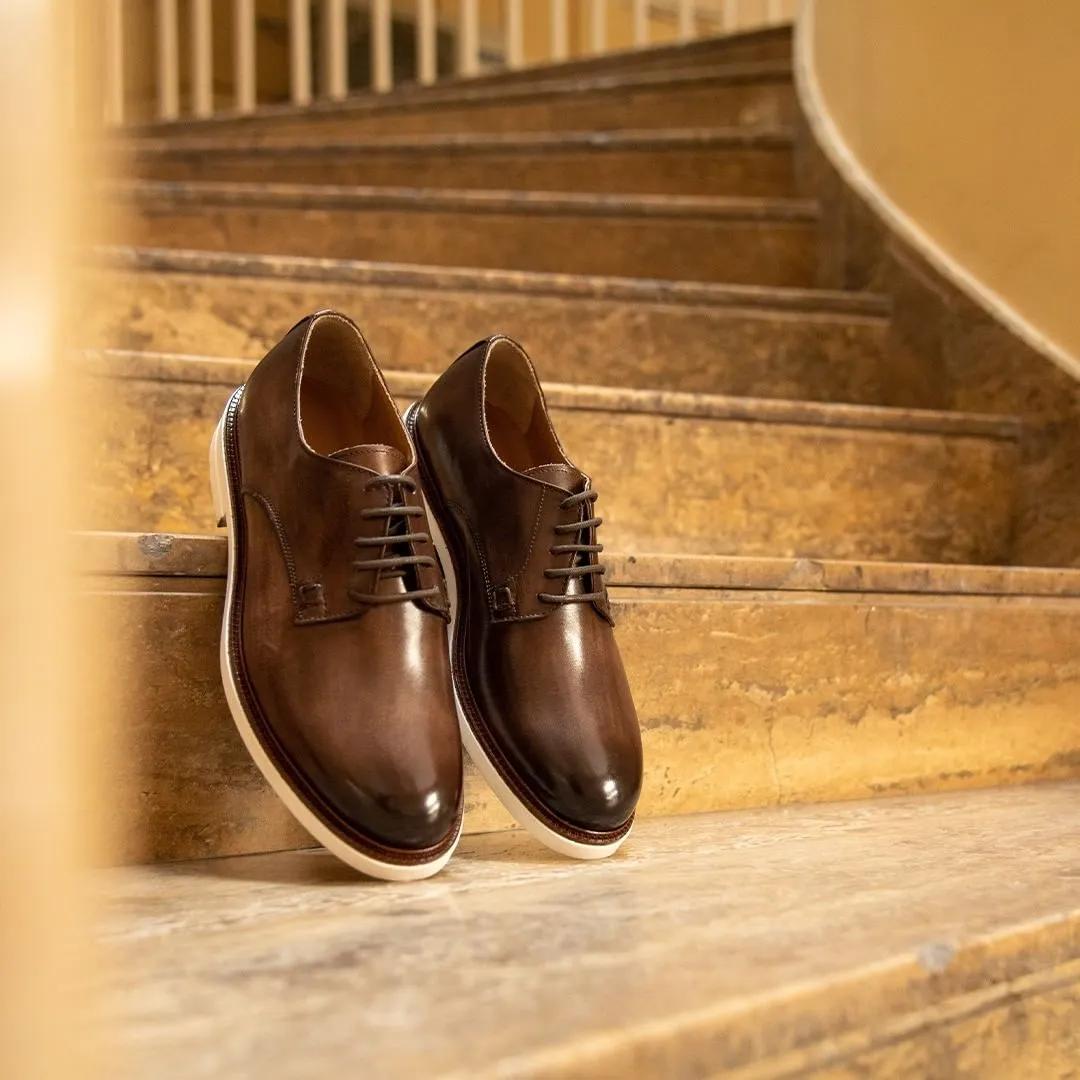 Brown Leather Caracas Brogue Derby Shoes with White Leather Sole - Summer 2024 Collection sold by Costoso Italiano product image thumbnail 2