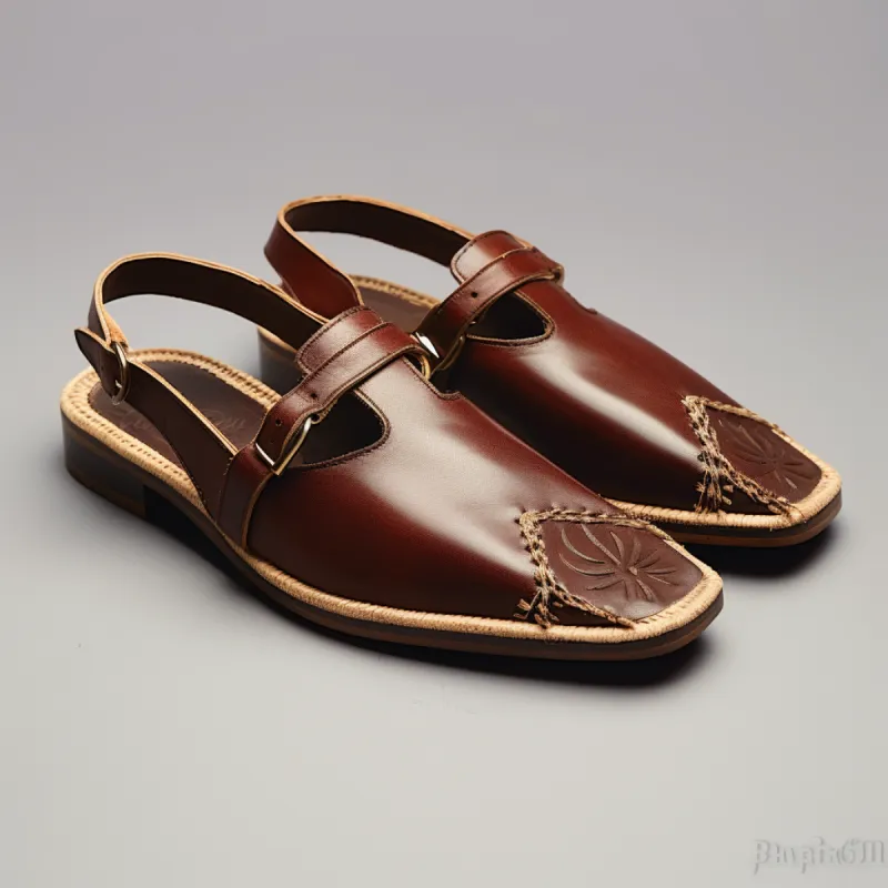 Brown Leather Handmade Zardozi Peshawari Sandal | Wedding Shoes for Groom | Shoes for Haldi Mehendi Sangeet sold by Costoso Italiano