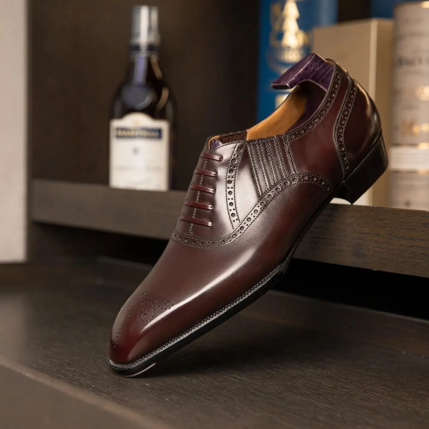 Brown Leather Cuenca Brogue Slip On Oxford Shoes - AW24 sold by Costoso Italiano