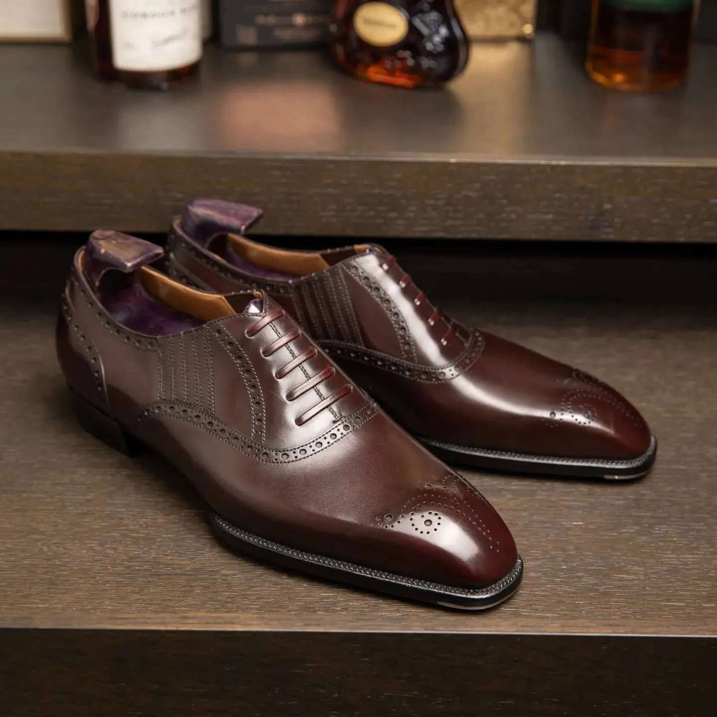 Brown Leather Cuenca Brogue Slip On Oxford Shoes - AW24 sold by Costoso Italiano product image thumbnail 2
