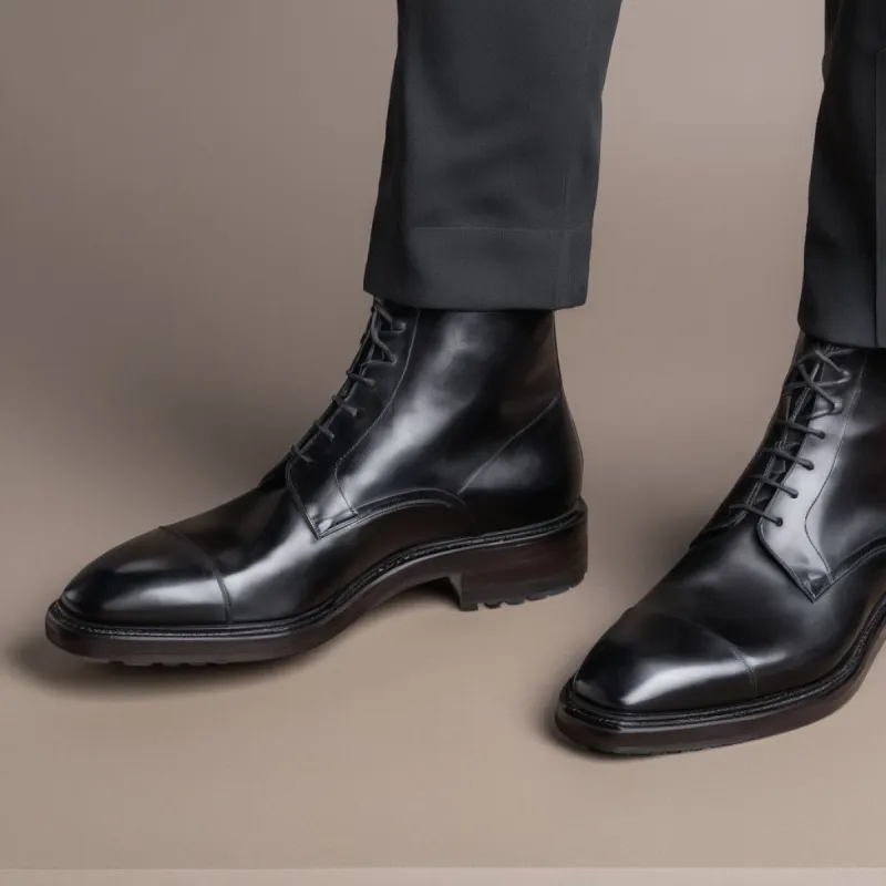 Black Leather Likech Lace Up Combat Boots -AW24 sold by Costoso Italiano