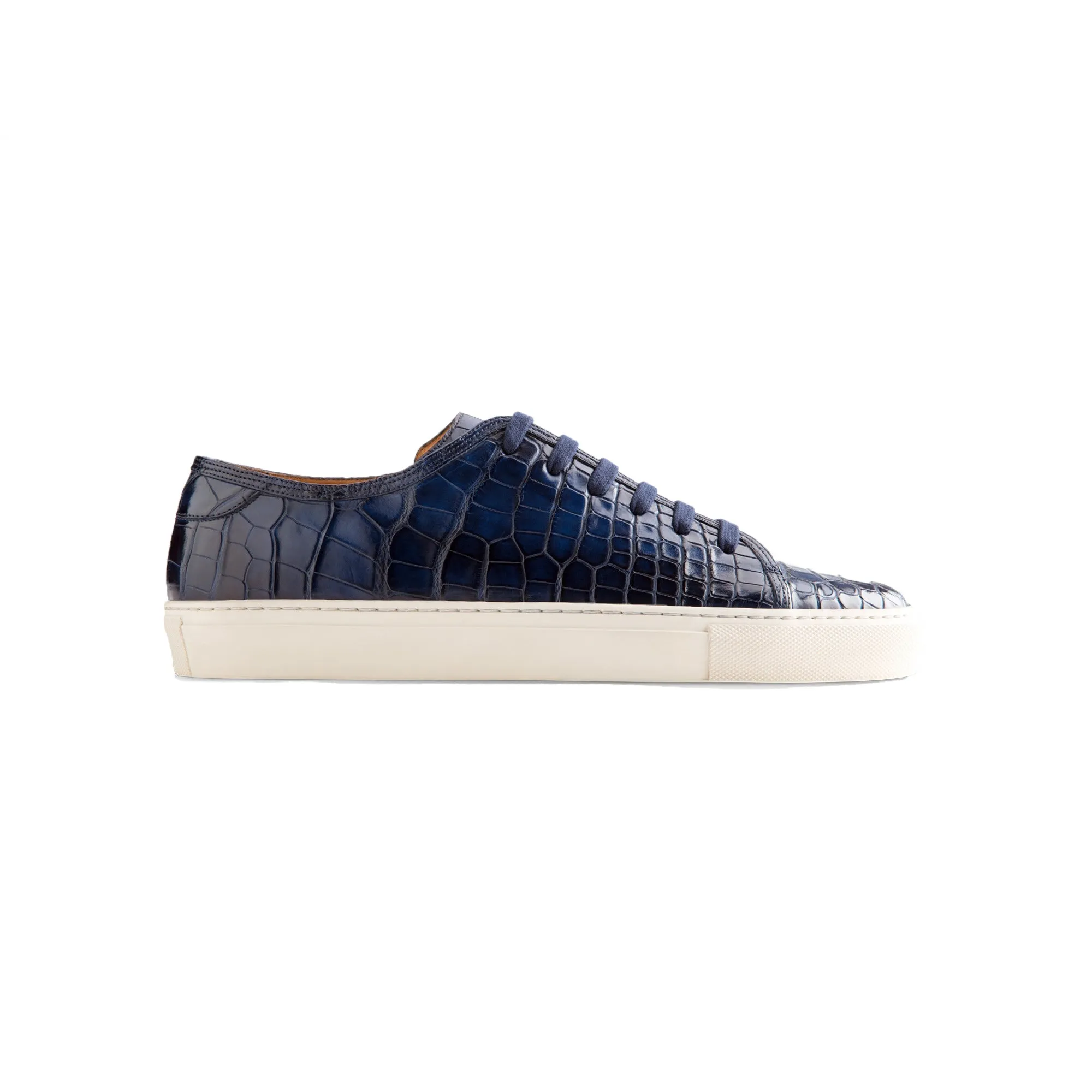 Height Increasing Navy Blue Croc Print Leather Cornella Lace Up Sneakers sold by Costoso Italiano product image thumbnail 2