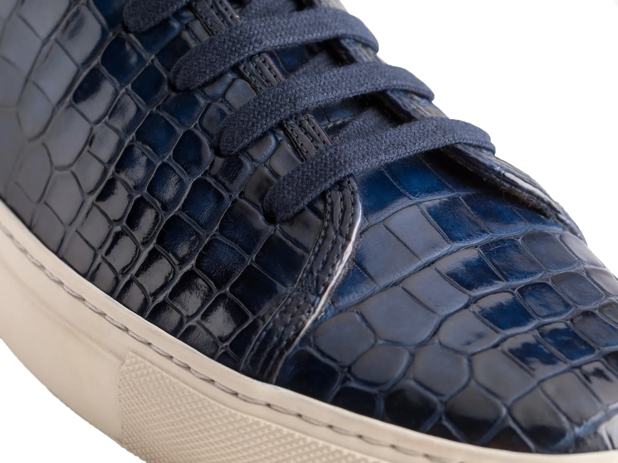Height Increasing Navy Blue Croc Print Leather Cornella Lace Up Sneakers sold by Costoso Italiano product image thumbnail 3
