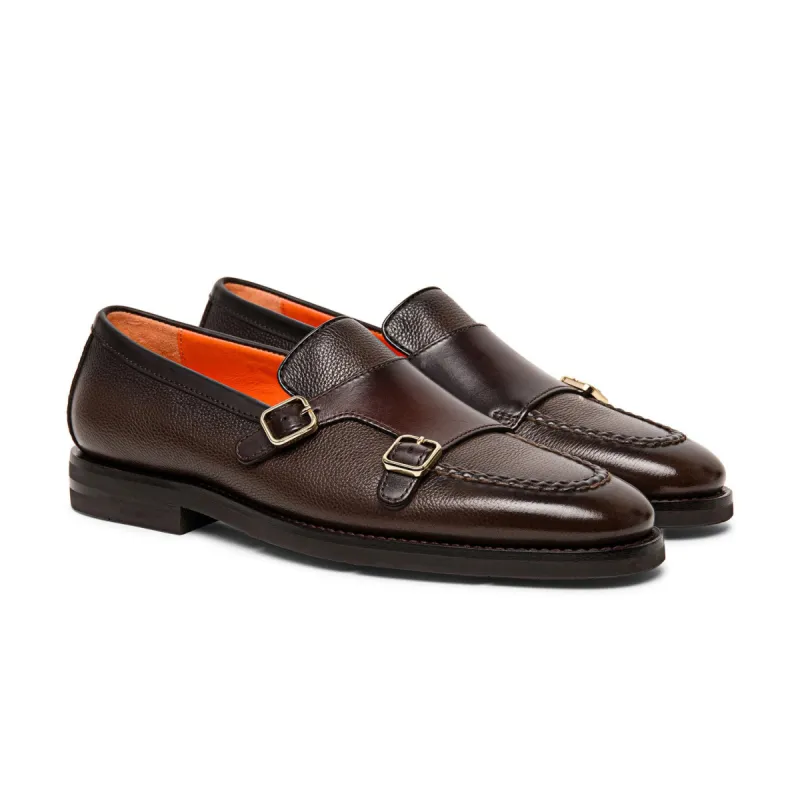 Brown Leather Tristan Monk Straps Loafers - AW24 sold by Costoso Italiano