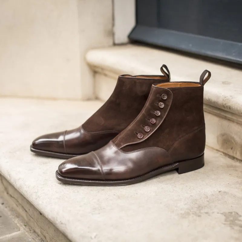 Brown Leather and Suede Granity Buttoned Up Oxford Boots - AW22 sold by Costoso Italiano