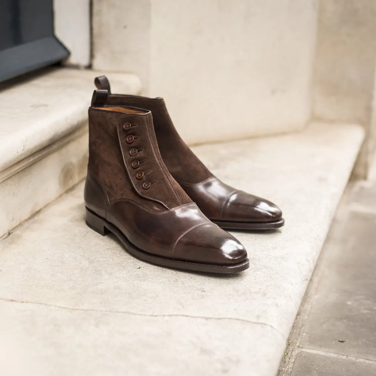 Brown Leather and Suede Granity Buttoned Up Oxford Boots - AW22 sold by Costoso Italiano product image thumbnail 2