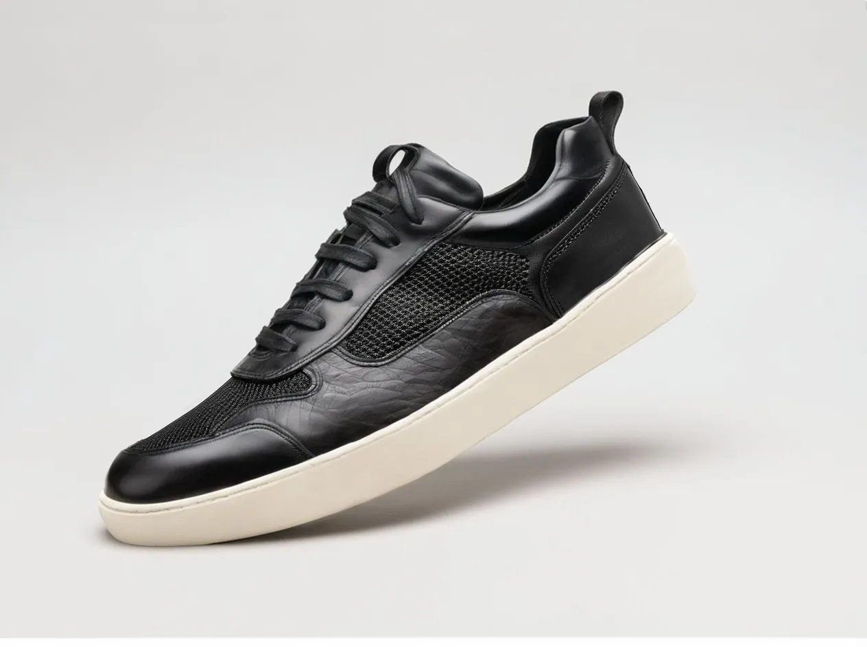 Black Leather Newsara Lace Up Running Sneaker Shoes - Summer 2024 Collection sold by Costoso Italiano