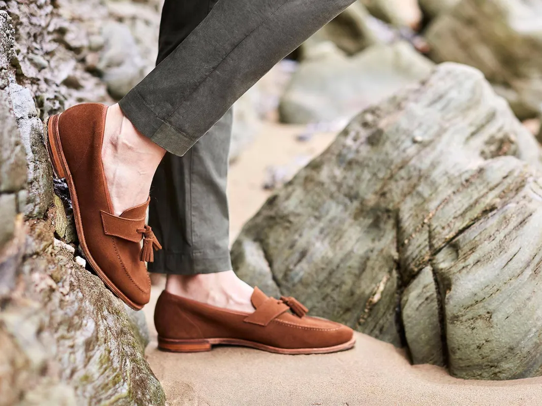 Tan Suede Alectrona Tassel Loafers - SS23 sold by Costoso Italiano