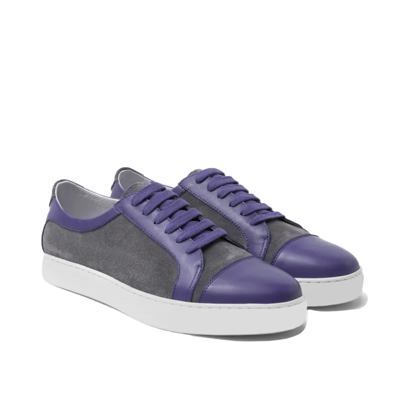 Purple Leather and Grey Suede Angus Lace Up Sneakers sold by Costoso Italiano