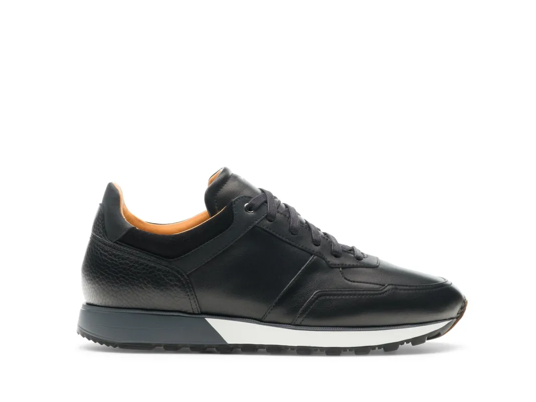 Black Leather Nausori Lace Up Running Sneaker Shoes sold by Costoso Italiano