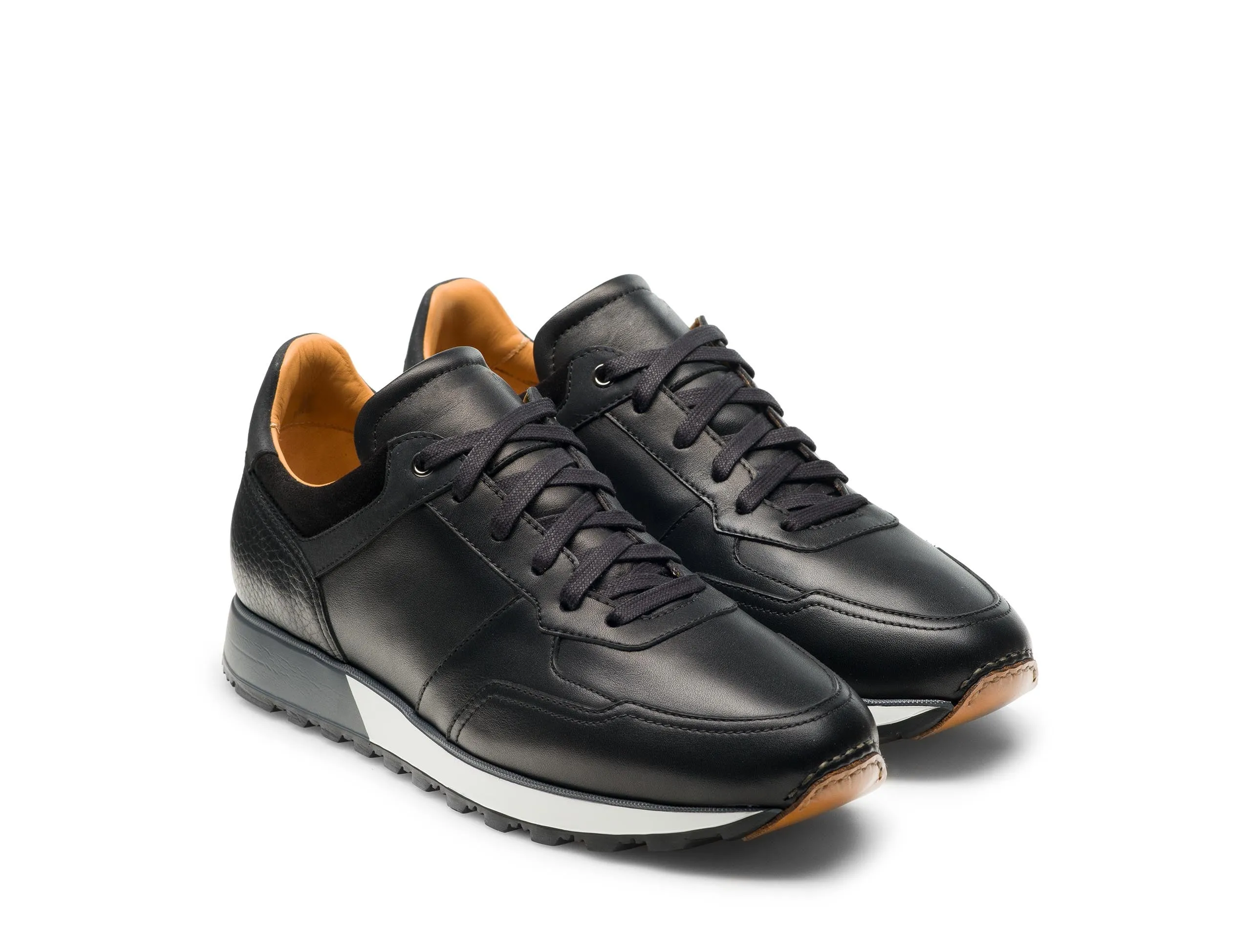 Height Increasing Black Leather Nausori Lace Up Running Sneaker Shoes sold by Costoso Italiano product image thumbnail 2