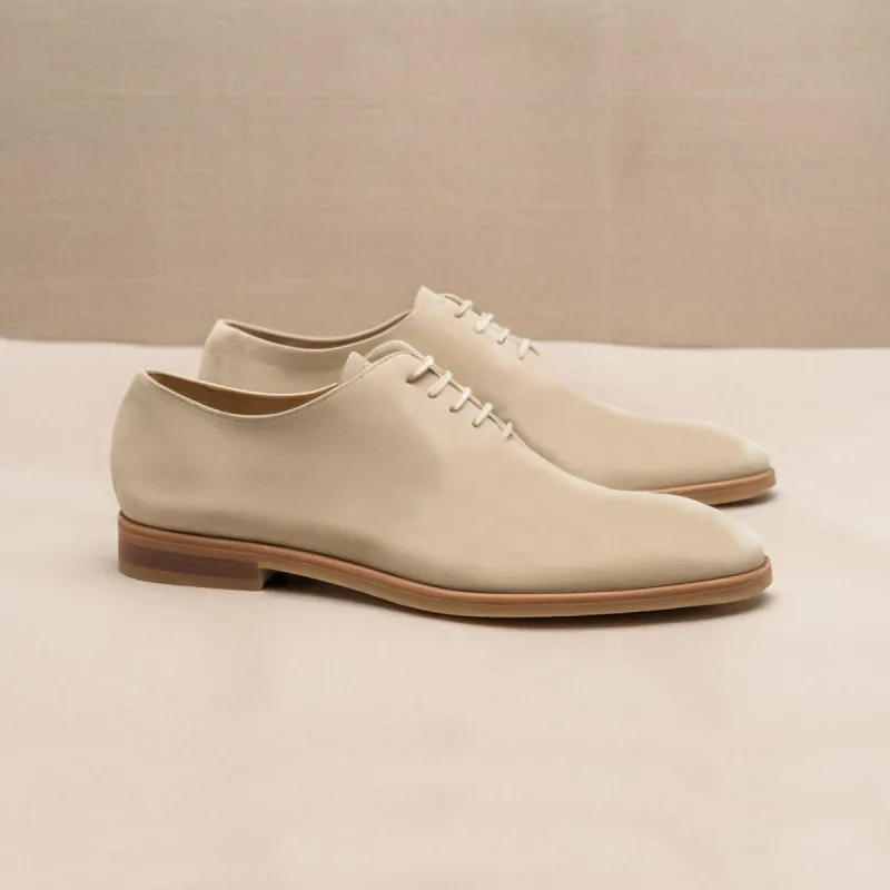 Cream Suede Leather Nandes Oxford Shoes sold by Costoso Italiano