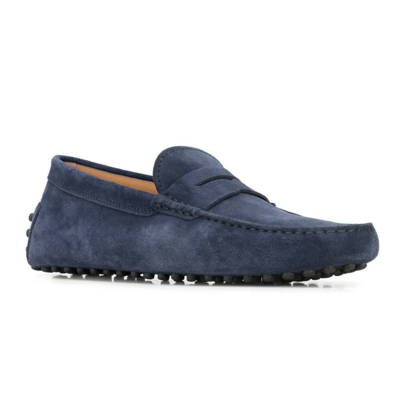 Navy Blue Suede Alcalde Penny Driving Loafers sold by Costoso Italiano