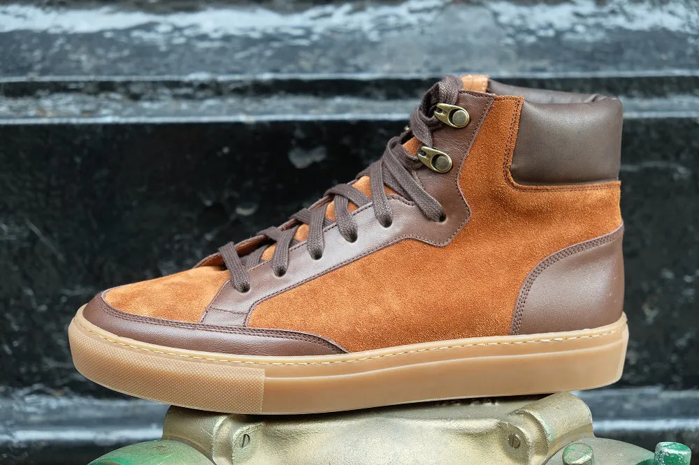 Tan Suede and Brown Leather Foxton Lace Up High Top Sneakers - Summer 2024 Collection sold by Costoso Italiano product image thumbnail 2