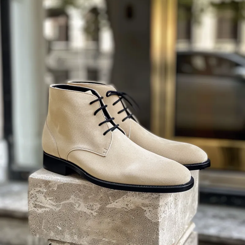 Beige Suede Federico Lace Up Chukka Boots sold by Costoso Italiano