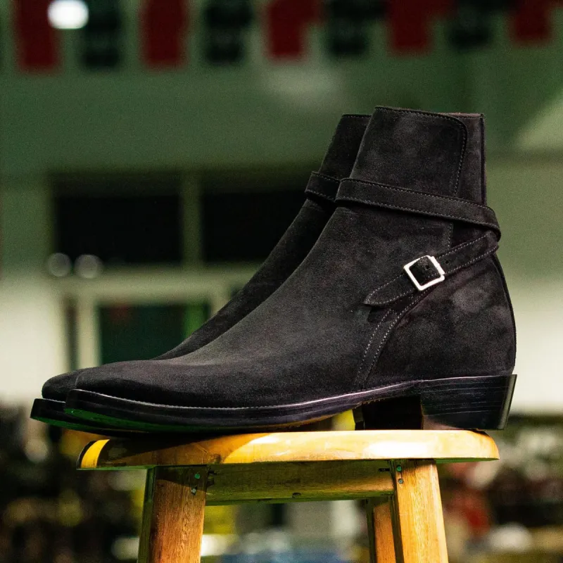 Black Suede Leather Frosty  Slip On Jodhpur Boots - Summer 2024 Collection sold by Costoso Italiano