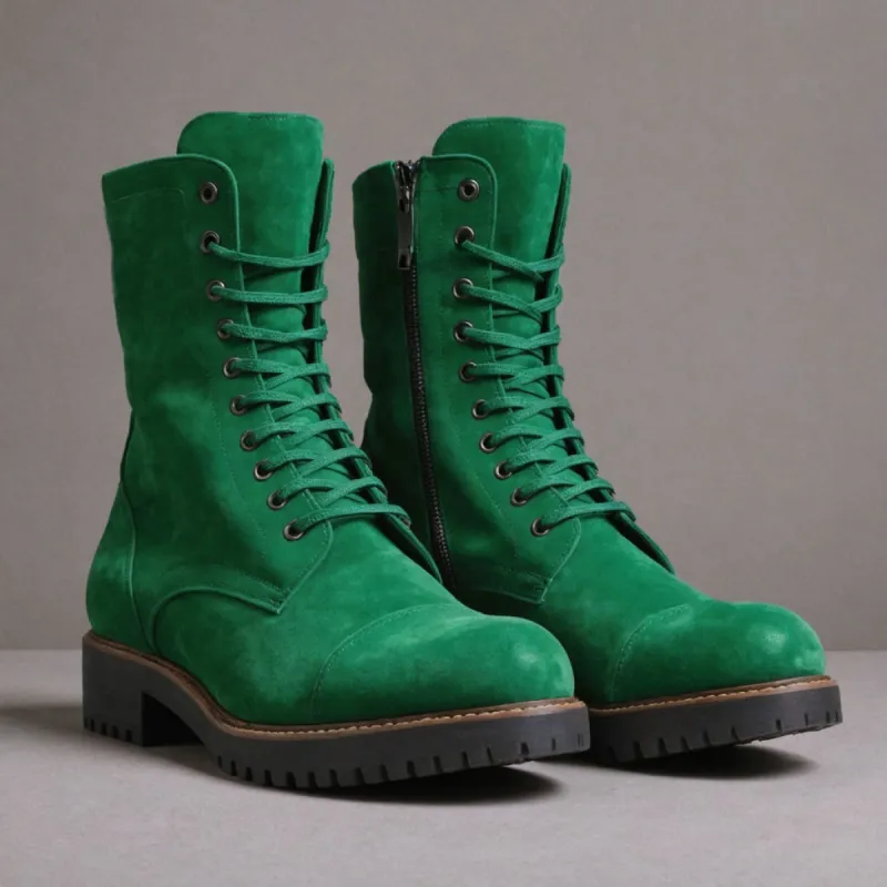 Dark Green Oriella Lace Up Chunky Derby Boots with Zipper and Track Sole - AW24 - Hiking and Trekking Boots sold by Costoso Italiano