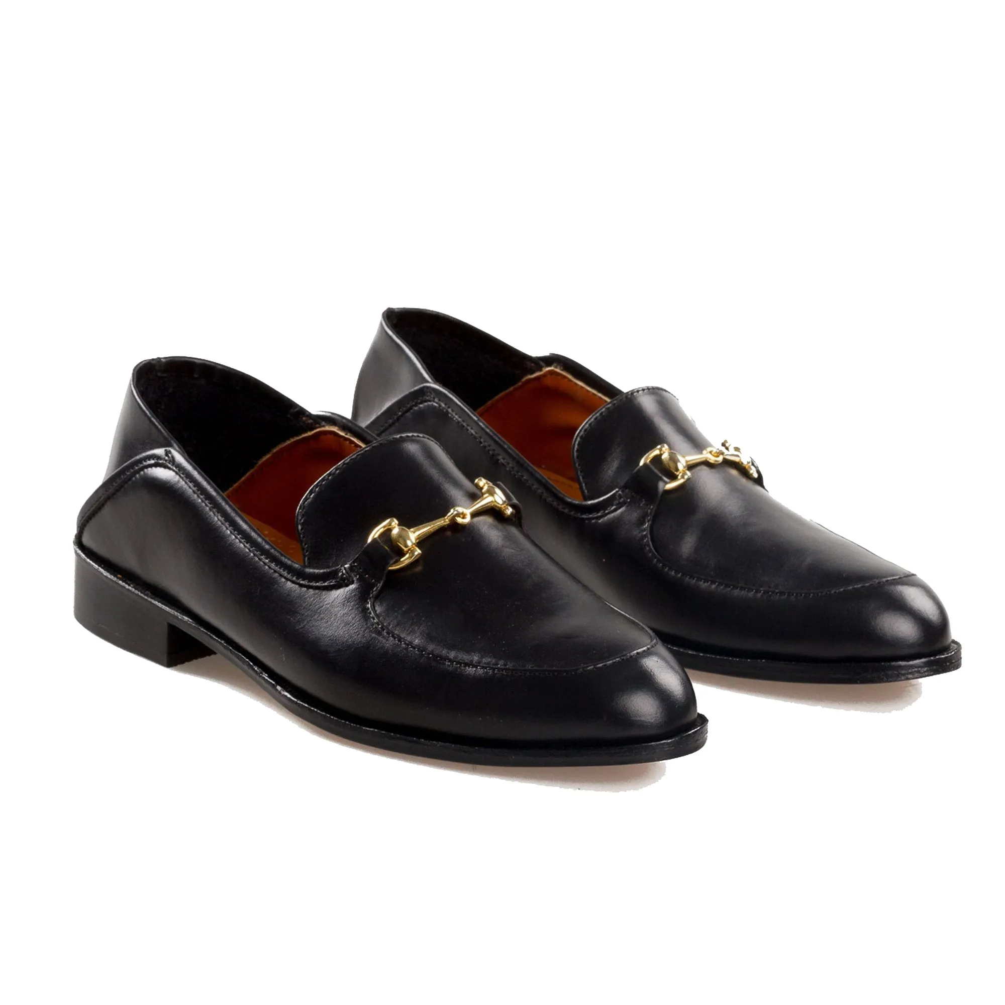 Height Increasing Black Leather Penela Horsebit Collapsible Loafer Slippers sold by Costoso Italiano