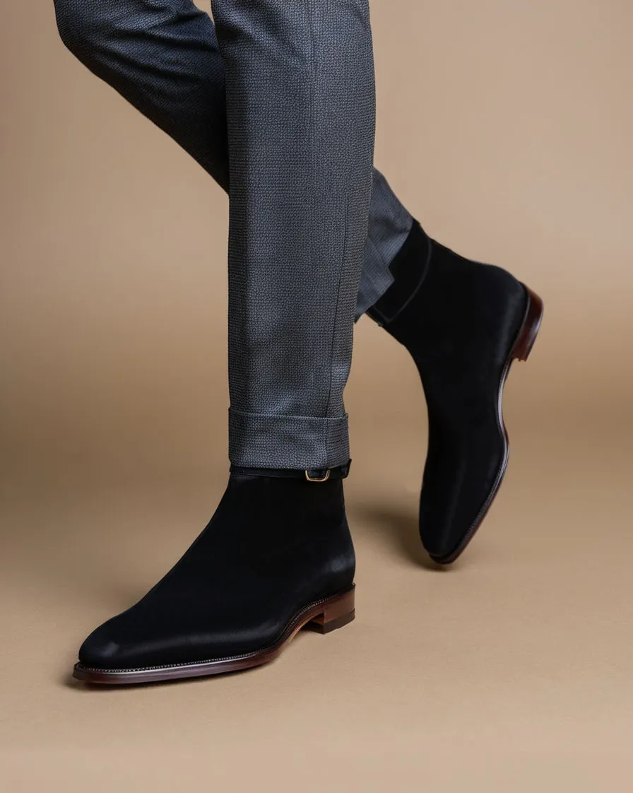 Black Suede Leather Amarante Slip On Jodhpur Boots sold by Costoso Italiano
