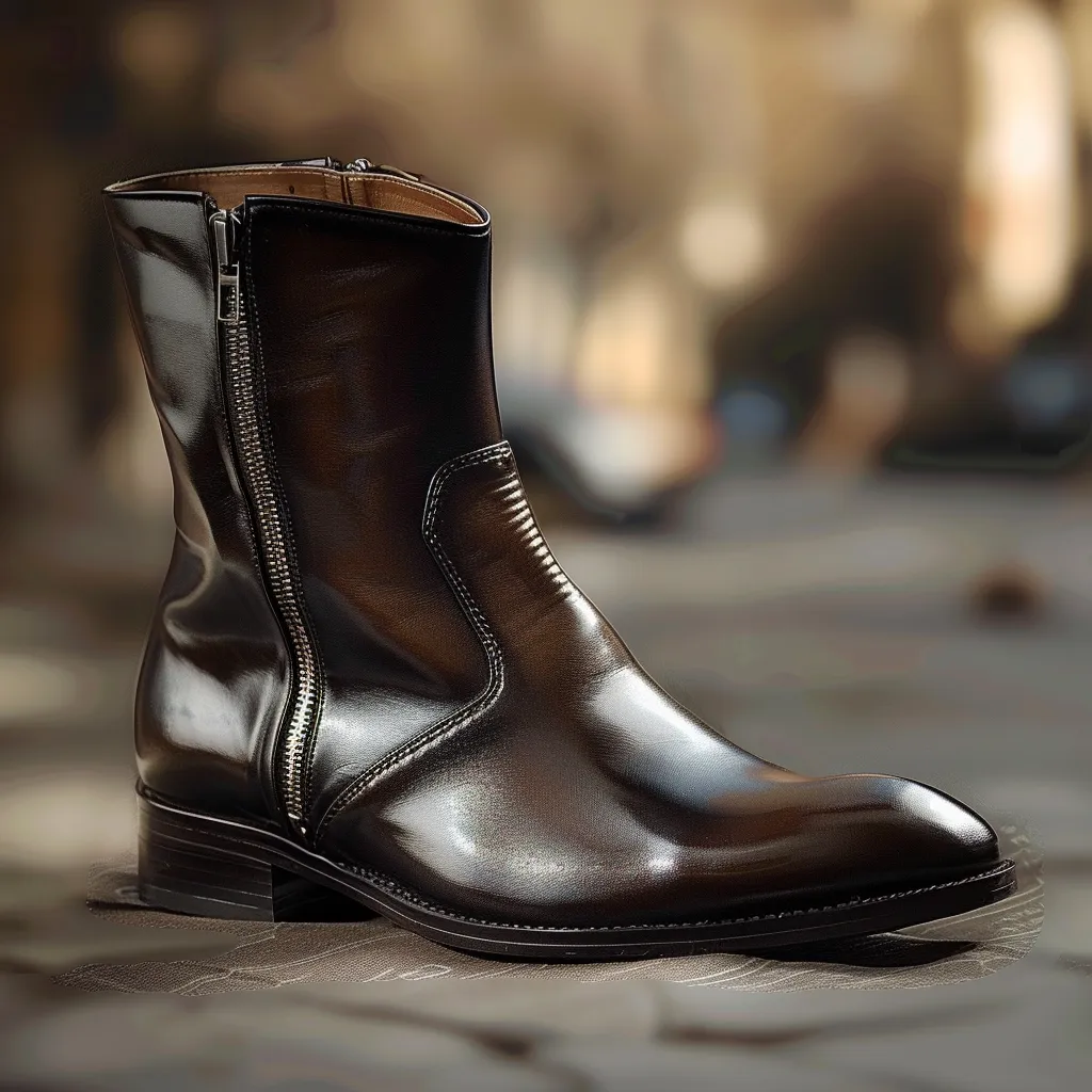 Brown Leather Zip Trek Zipper Boots with Pointed Toe Cap - Summer 2024 Collection sold by Costoso Italiano