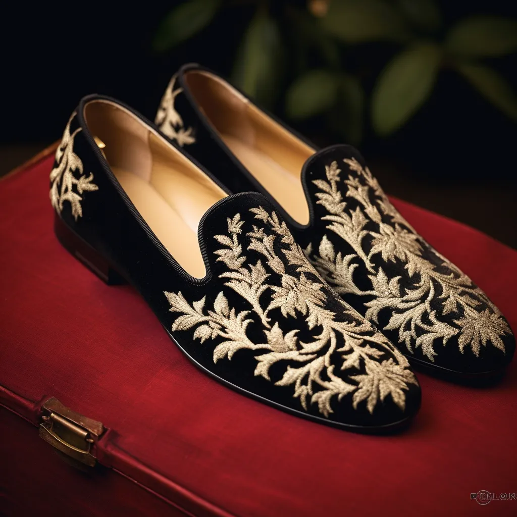 Black Velvet Hand Work Zardozi Peshawari Loafers | Wedding Shoes for Groom | Shoes for Haldi Mehendi Sangeet sold by Costoso Italiano