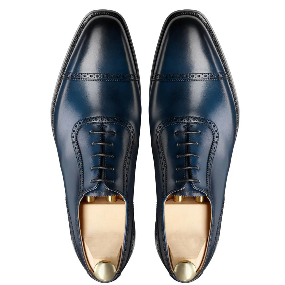 Navy Blue Leather Clapton Brogue Oxfords sold by Costoso Italiano product image thumbnail 3