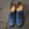 Navy Blue Leather Clapton Brogue Oxfords sold by Costoso Italiano