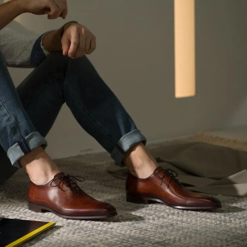 Brown Leather Darius Whole Cut Lace Up Oxfords - SS23 sold by Costoso Italiano