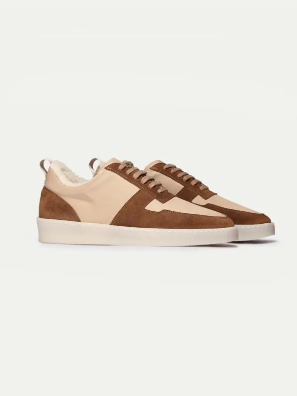 Tan Suede and Cream Suede Astrid Fleece Lined Lace Up Sneakers - AW24 sold by Costoso Italiano