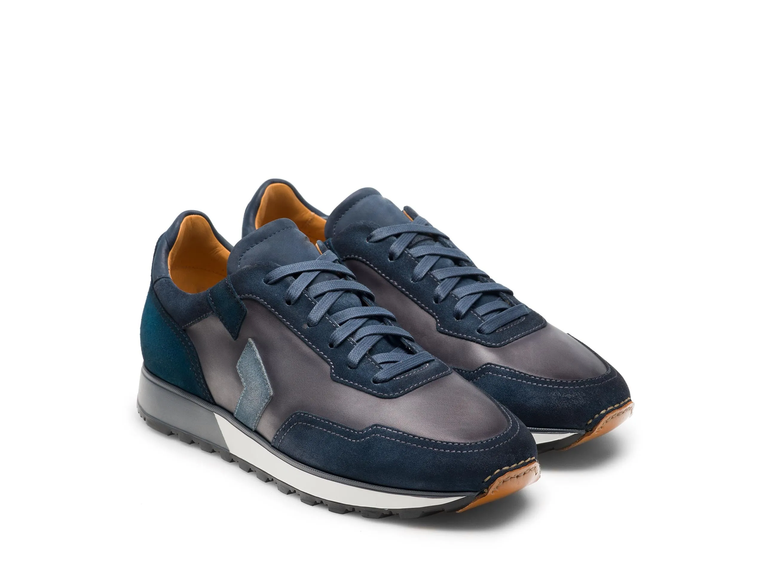 Navy Blue Suede and Grey Leather Laivai Lace Up Running Sneaker Shoes sold by Costoso Italiano product image thumbnail 2