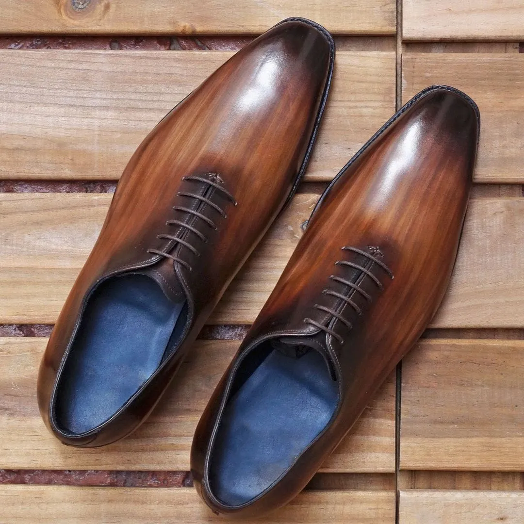 Height Increasing Tan Leather Geneva Whole Cut Oxfords - Formal Shoes sold by Costoso Italiano