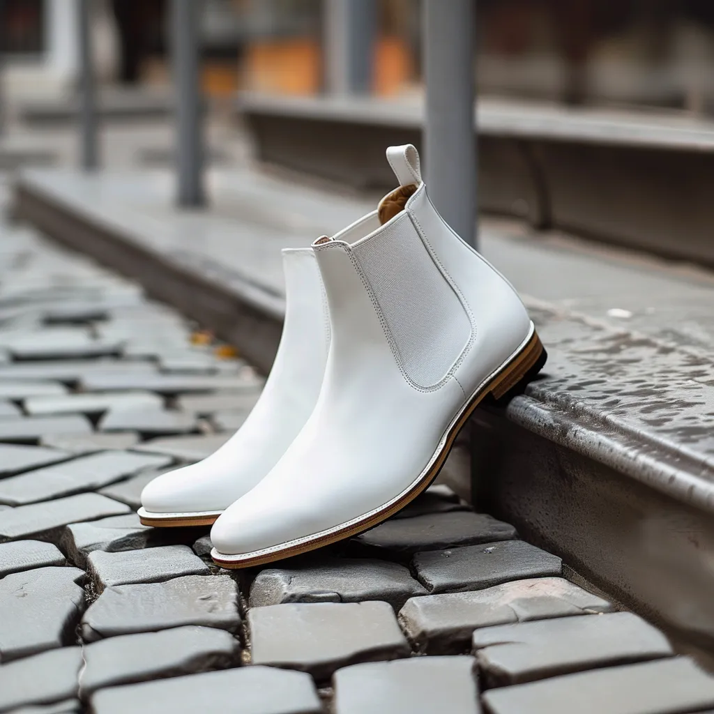 White Leather Belgrave Slip-On Chelsea Boots - Summer 2024 Collection sold by Costoso Italiano product image thumbnail 2