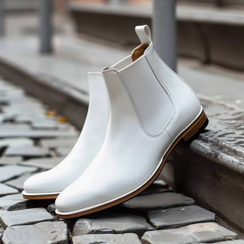 White Leather Belgrave Slip-On Chelsea Boots - Summer 2024 Collection sold by Costoso Italiano