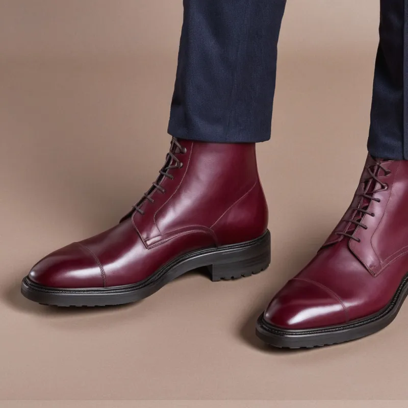 Burgundy Leather Likech Lace Up Combat Boots -AW24 sold by Costoso Italiano