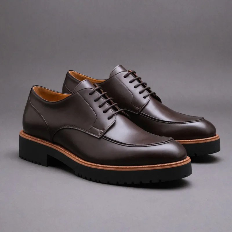 Dark Brown Leather Orion Chunky Derby Shoes - SS23 sold by Costoso Italiano