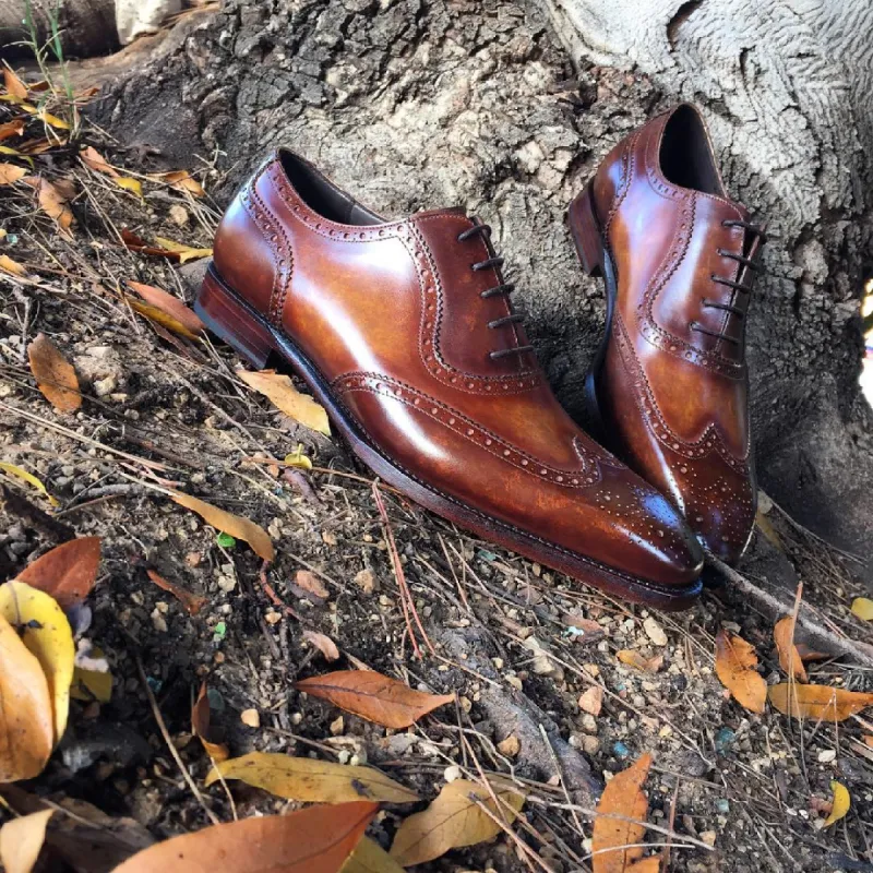 Height Increasing Brown Leather Guarda Brogue Oxfords - Formal Shoes sold by Costoso Italiano