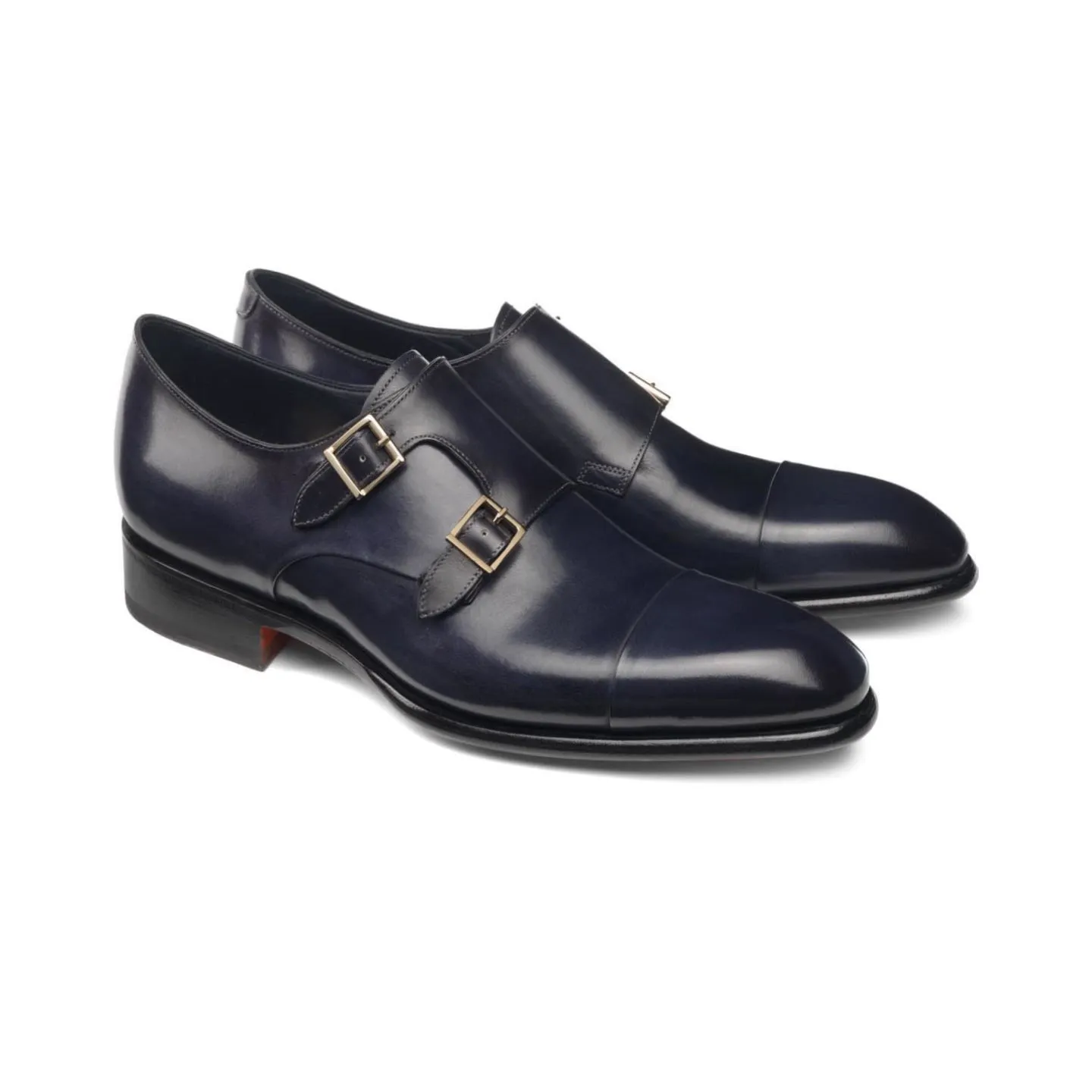 Height Increasing Navy Blue Leather Castle Monk Straps sold by Costoso Italiano