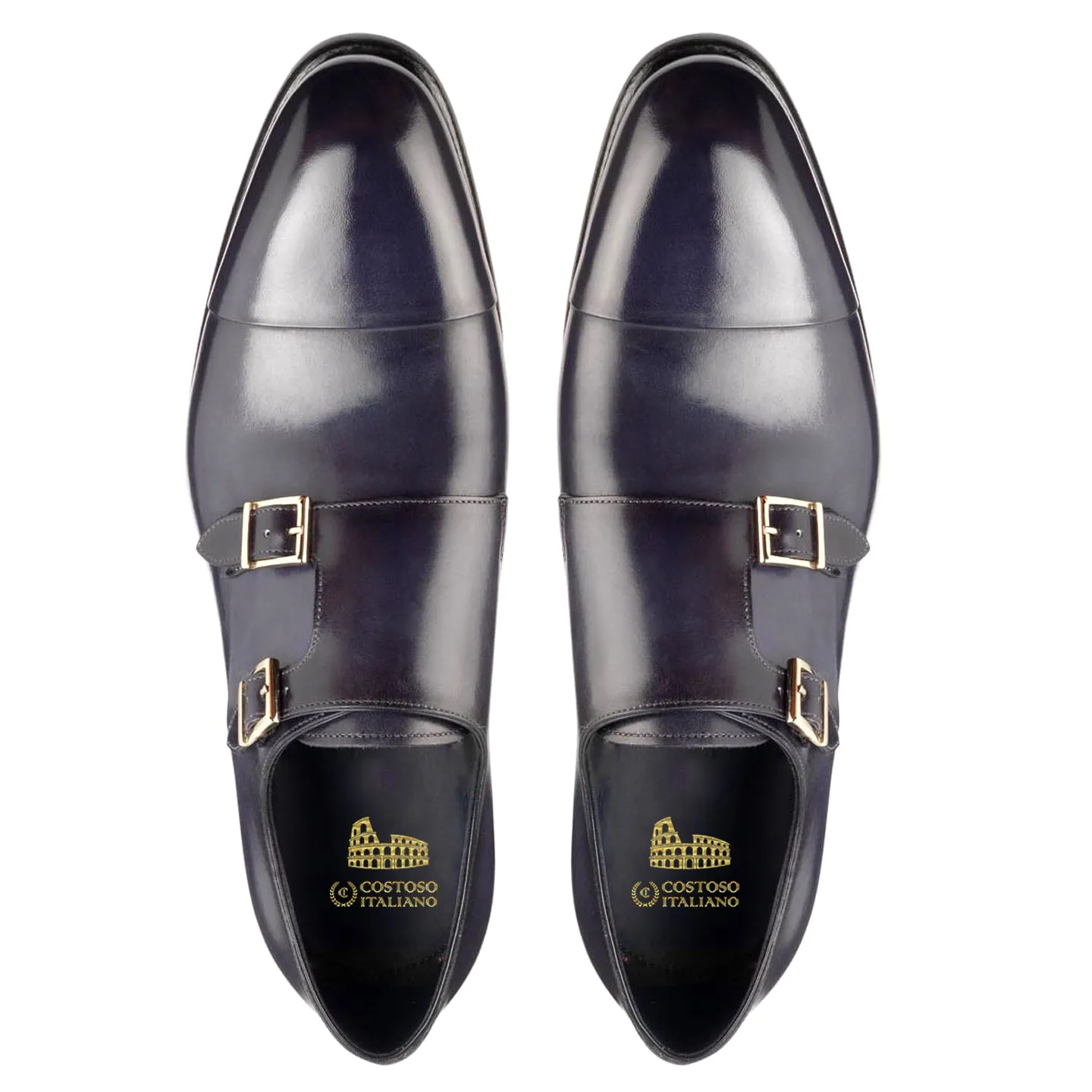 Height Increasing Navy Blue Leather Castle Monk Straps sold by Costoso Italiano product image thumbnail 2