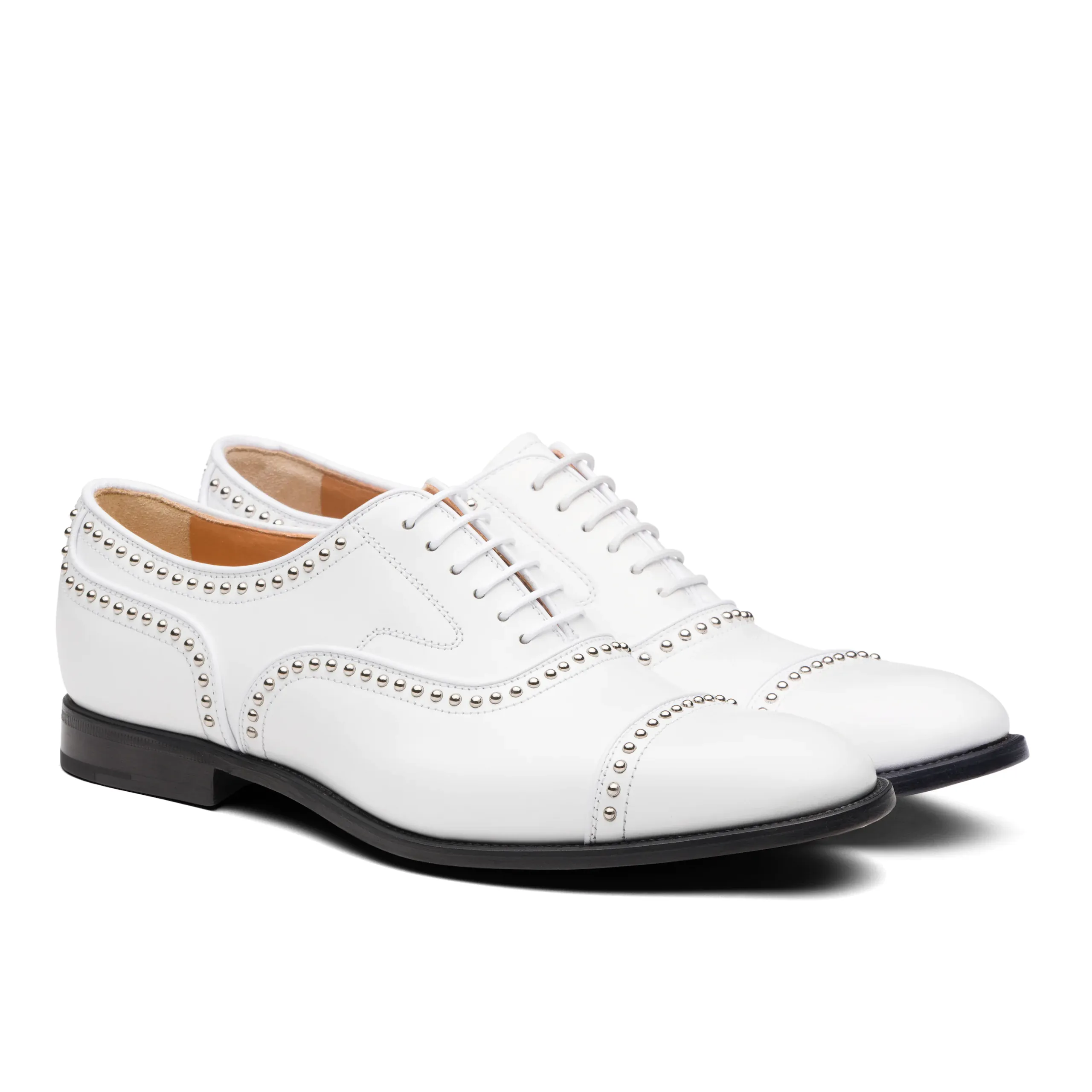 White Leather Spike Studded Tilomar Toe Cap Lace Up Oxfords - Summer 2024 Collection sold by Costoso Italiano product image thumbnail 3