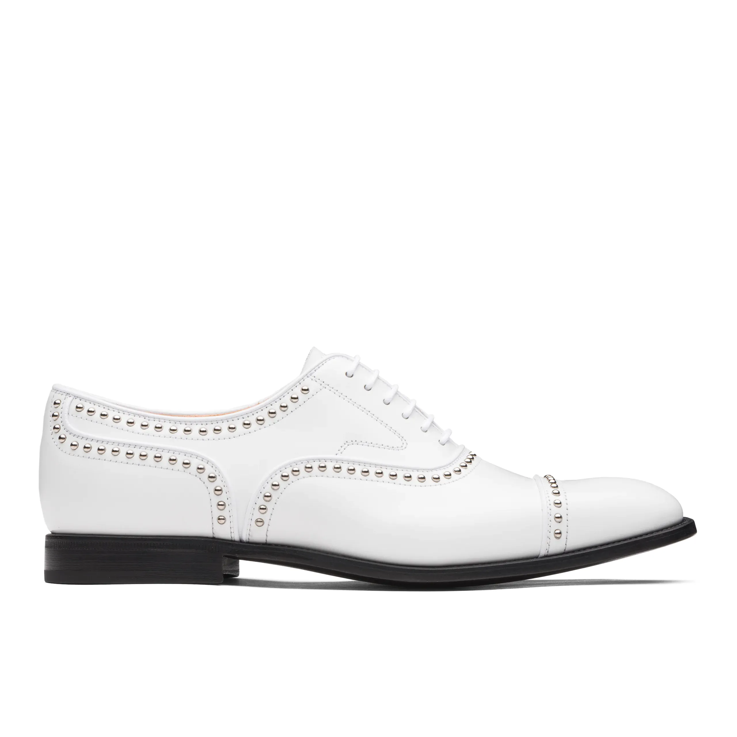 White Leather Spike Studded Tilomar Toe Cap Lace Up Oxfords - Summer 2024 Collection sold by Costoso Italiano product image thumbnail 2