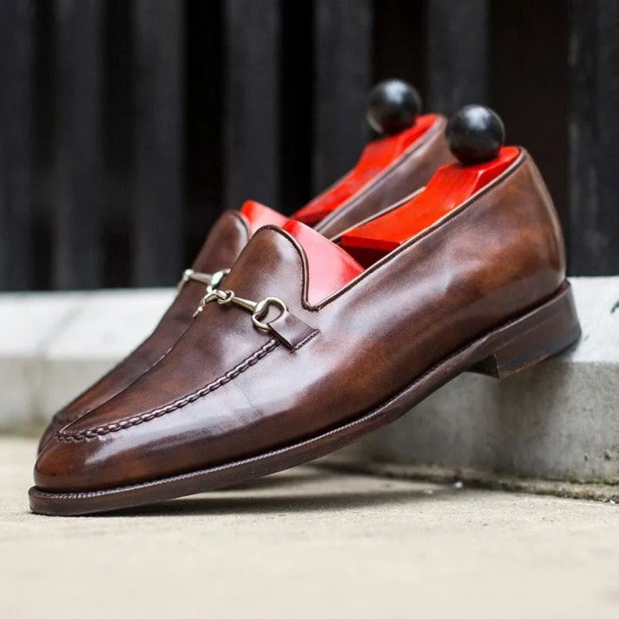 Brown Leather Palmela Horsebit Loafers sold by Costoso Italiano