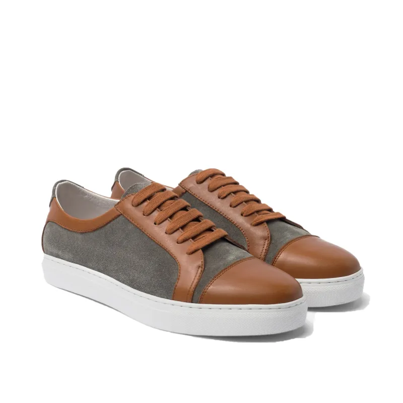 Tan Leather and Grey Suede Angus Lace Up Sneakers sold by Costoso Italiano