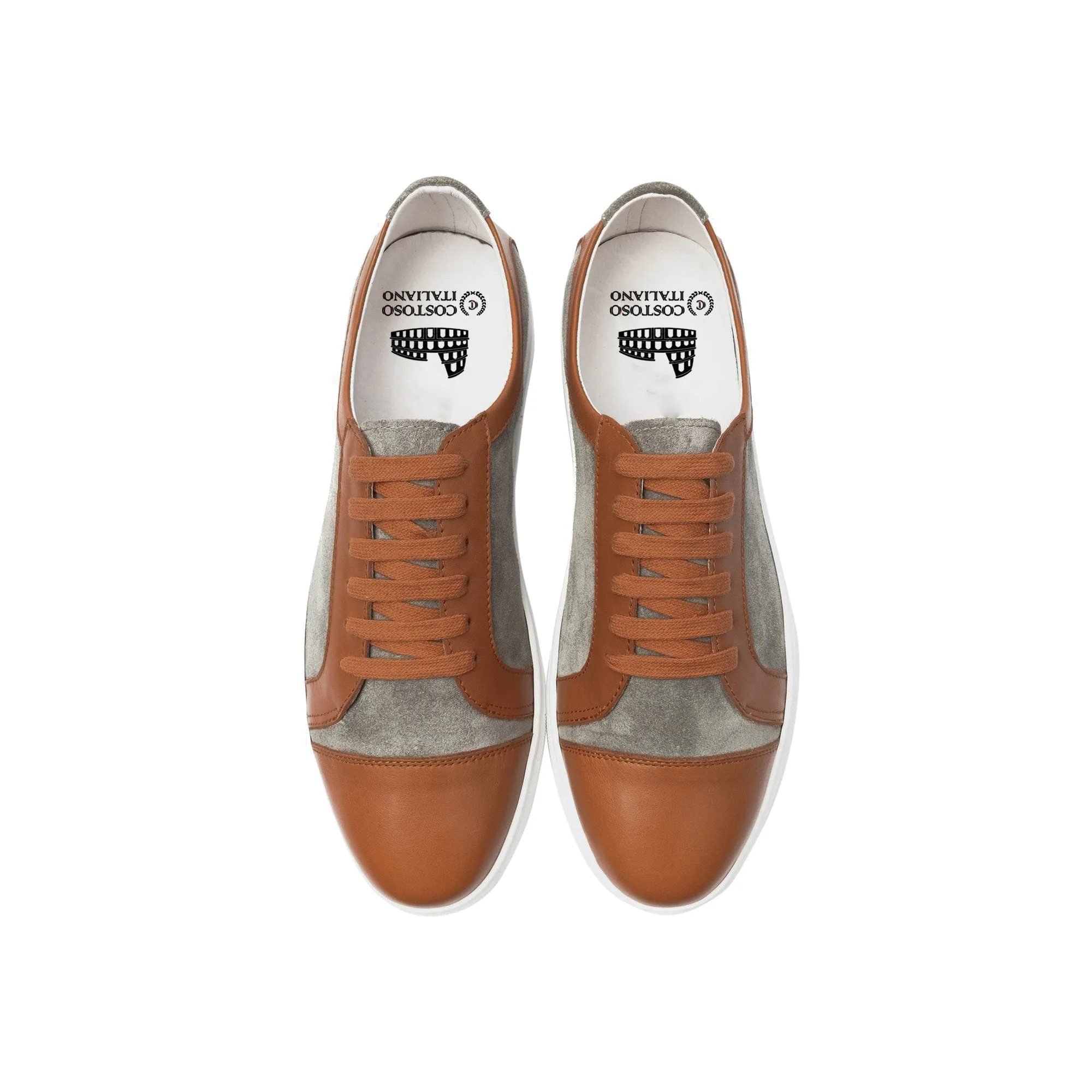 Tan Leather and Grey Suede Angus Lace Up Sneakers sold by Costoso Italiano product image thumbnail 3